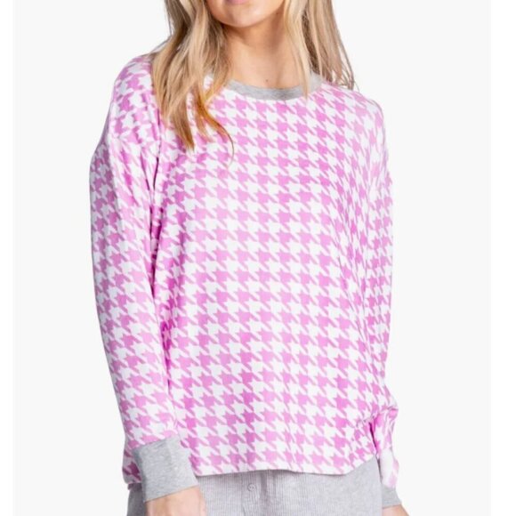 PJ Salvage Houndstooth Long Sleeve Pullover Pajama Top, Purple/Ivory - Picture 1 of 1